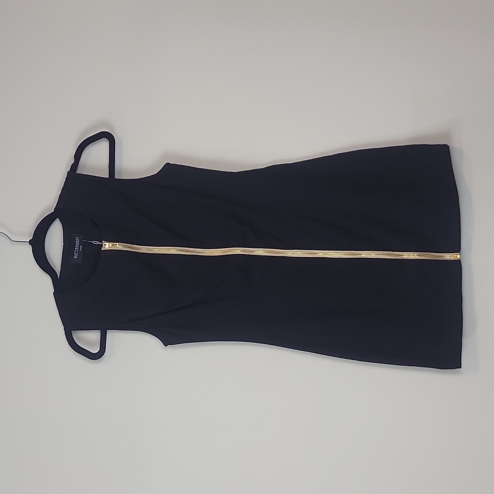 KITTENISH Dria Black Exposed Gold Tone Zipper Mini Dress